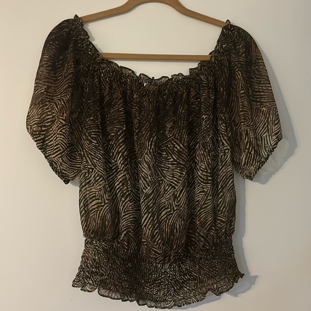 NWOT Gauzy Sheer Tiger Stripe Print Top